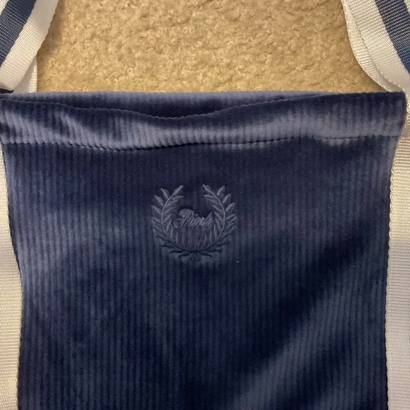 PINK VS Navy Blue Soft Velour Ribbed Shoulder Bag (NWT)& PINK Nation Knit Beanie - Picture 4 of 12